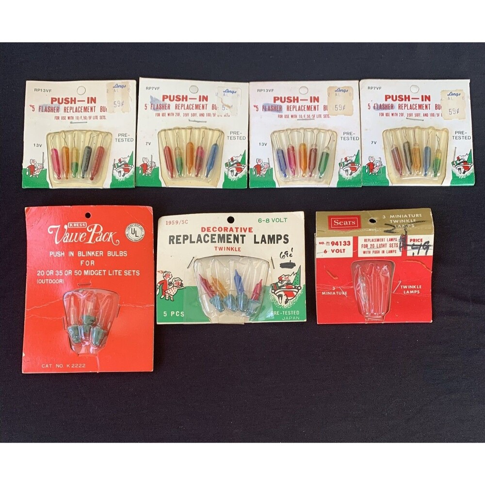 Vintage Push-in Flasher Replacement Bulbs Christmas Mini Lights 4 Packs & Extras